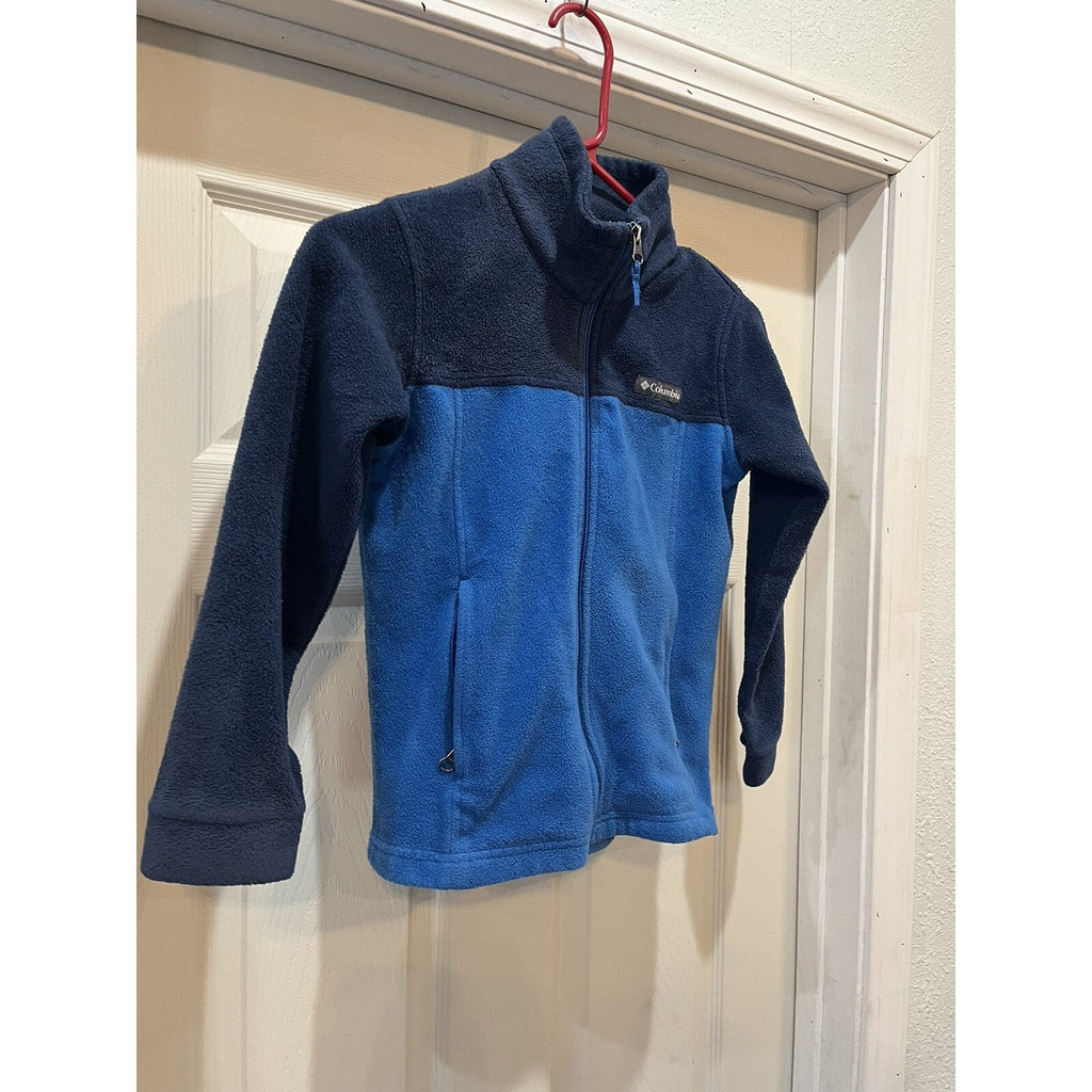 Columbia Full Zip Fleece Jacket Youth Size Small Blue Black Zip Pockets EUC