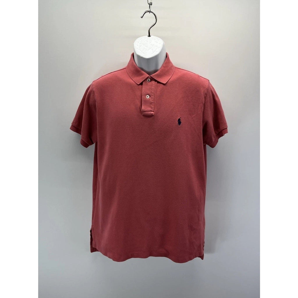Polo Ralph Lauren Custom Fit Polo Shirt Men's L Salmon Pink Blue Pony Cotton
