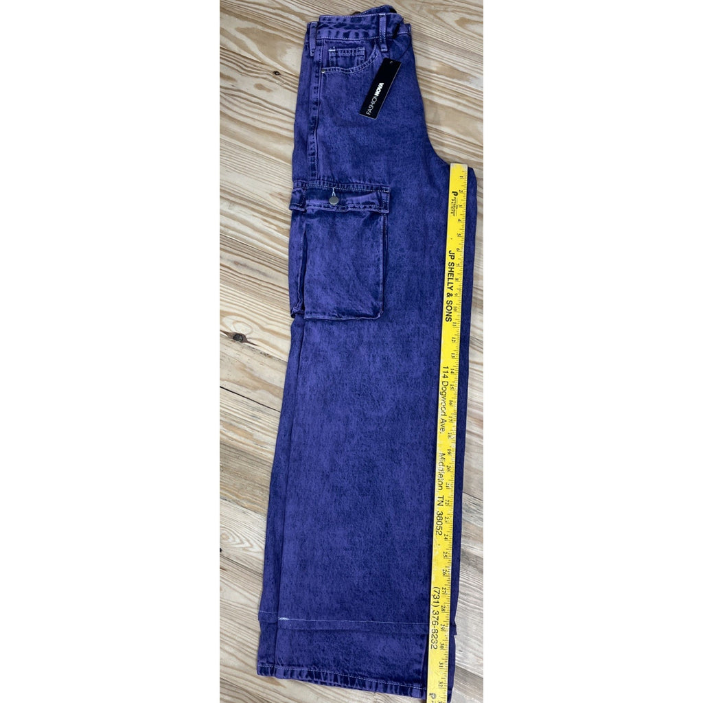 Fashion Nova Callie Cargo Baggy Jeans Purple Size 0 25x32