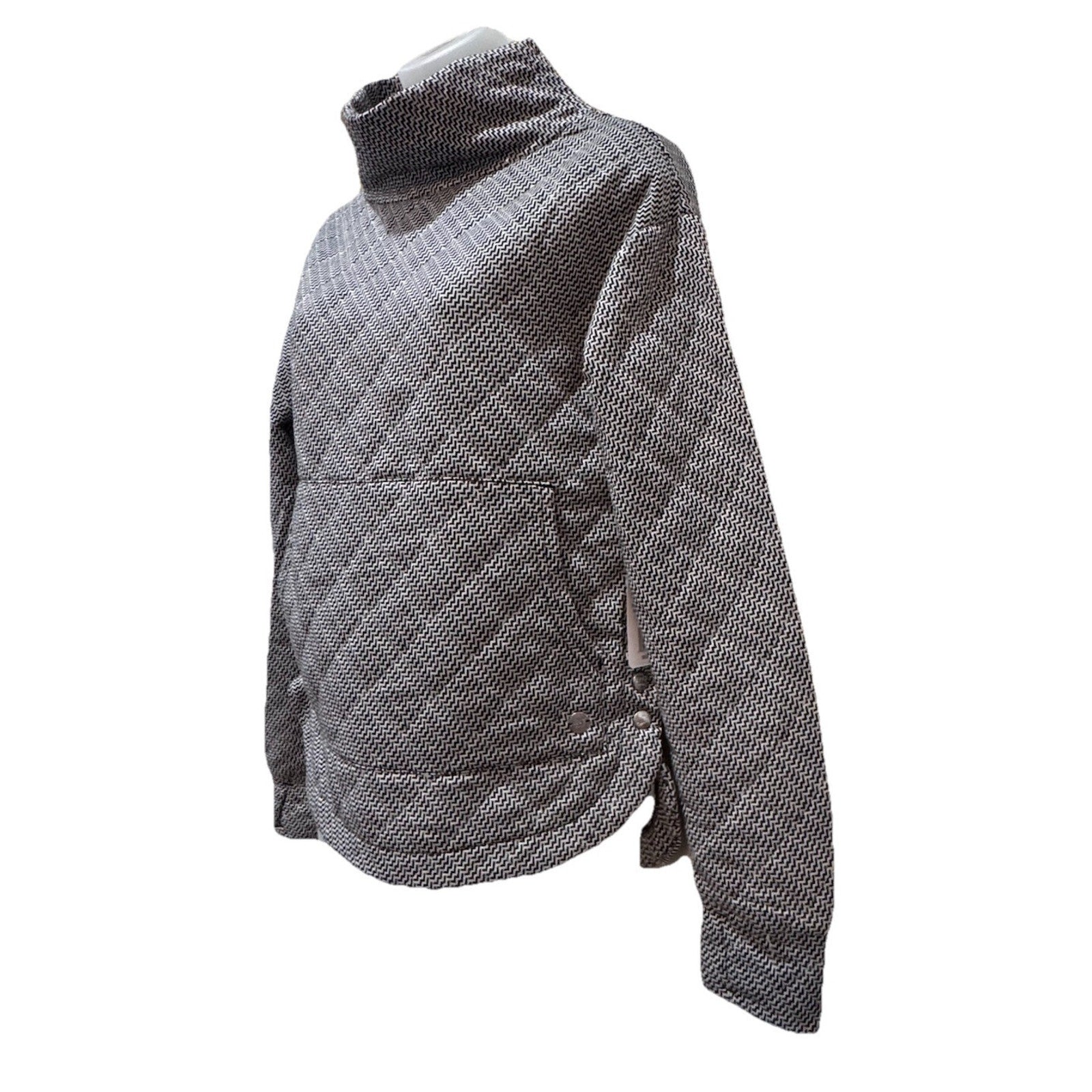 Jones New York Women's Gray Quilted Cowl Neck Soft Size S Long Sleeve/Pockets