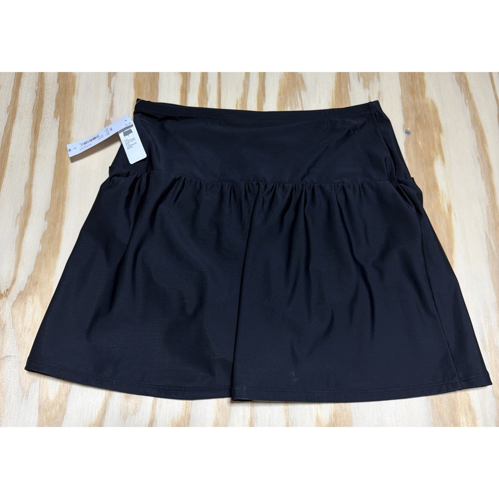 LIZ CLAIBORNE 12 High Rise Tummy Panel Full Coverage Swim Skirt Black New