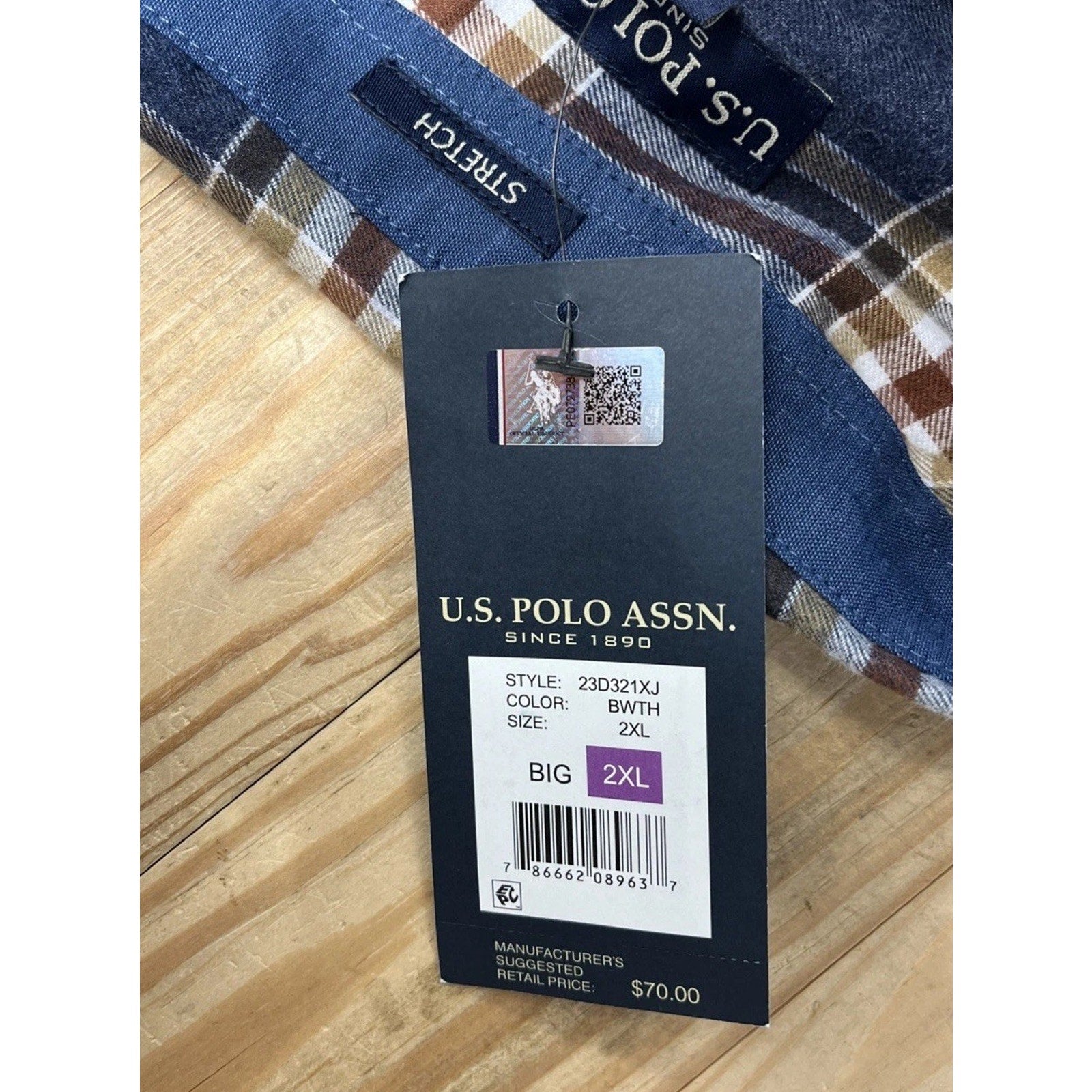 U.S. Polo Assn. Men's Shirt Flannel stretch plaid button collared NWT 2XLB