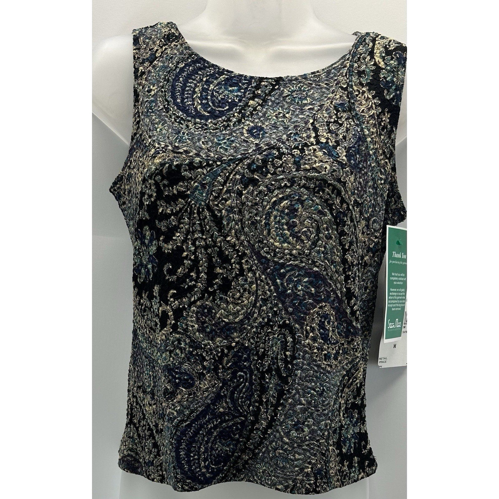 MSK Womens Sleeveless Blouse Top, Metallic, Size M New With Tags MADE IN USA.