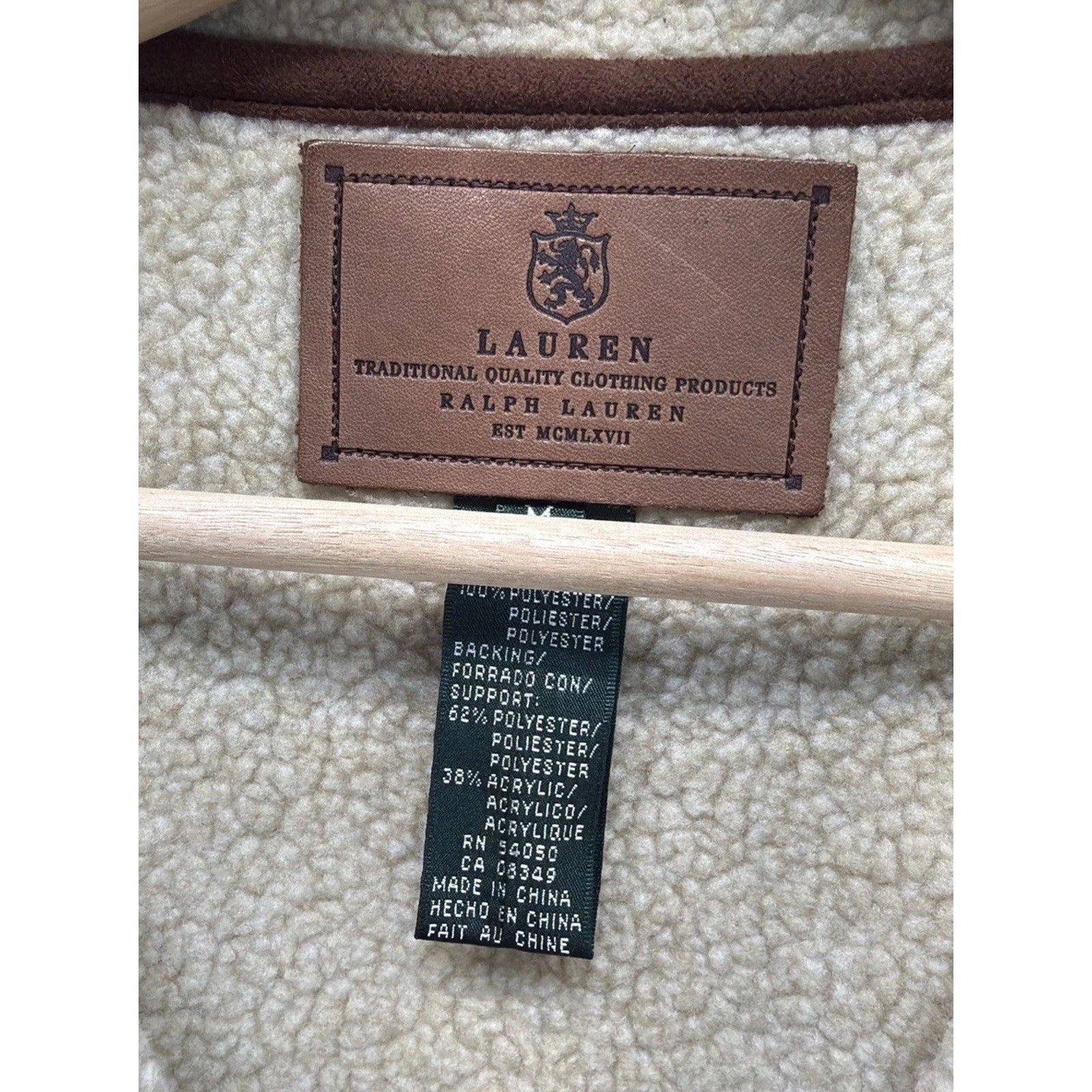 Lauren Ralph Lauren Womens Jacket Coat M Brown Faux Suede Ivory Shepra Lining