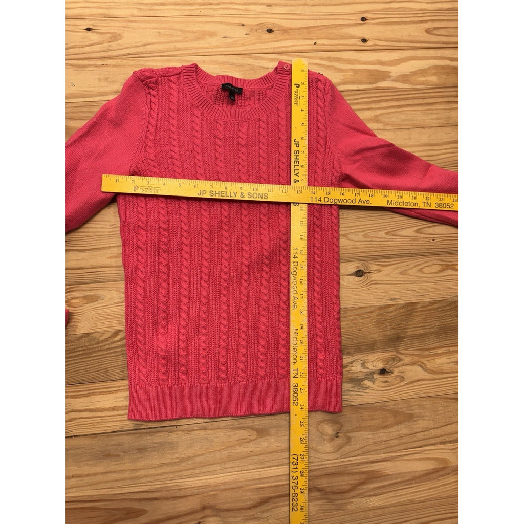 Talbots Sweater Pink Pullover Cable Knit Long Sleeve Button Shoulder Women’s S