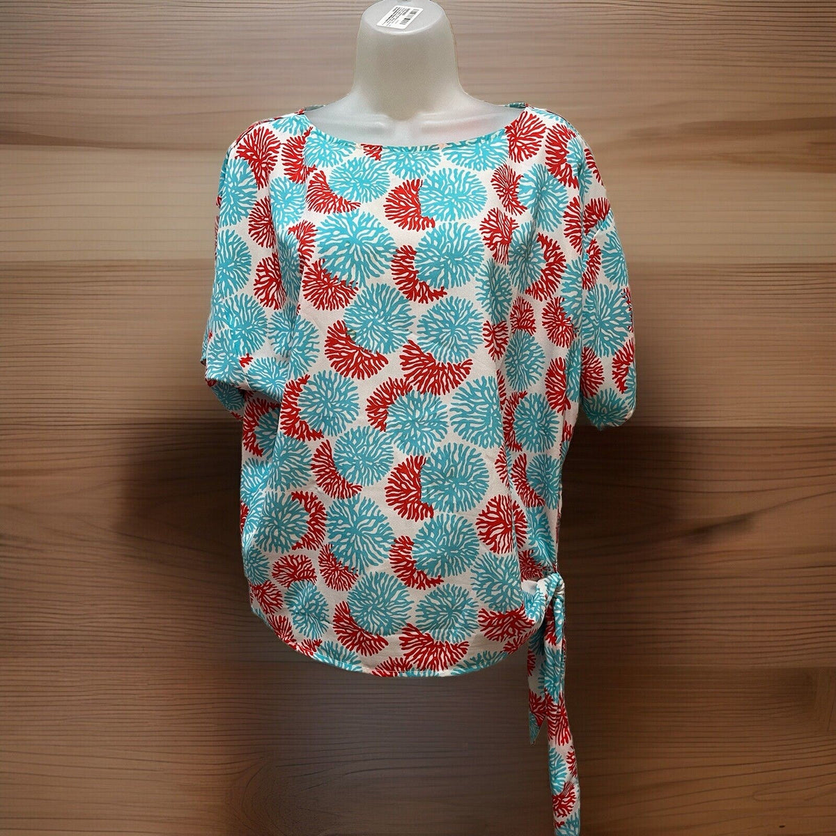 Michael Kors McKenna Top Short Sleeve Side Tie Coral Aqua Boat Neck Women's Smal