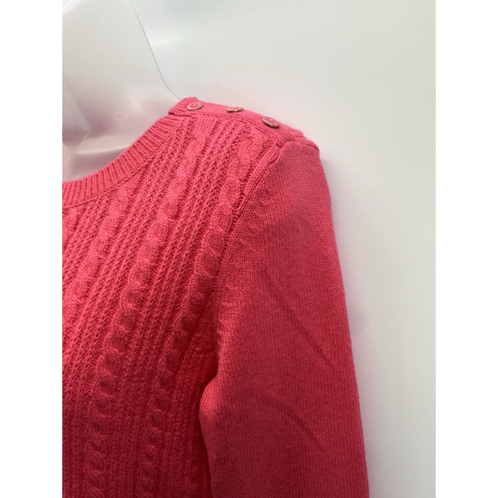 Talbots Sweater Pink Pullover Cable Knit Long Sleeve Button Shoulder Women’s S