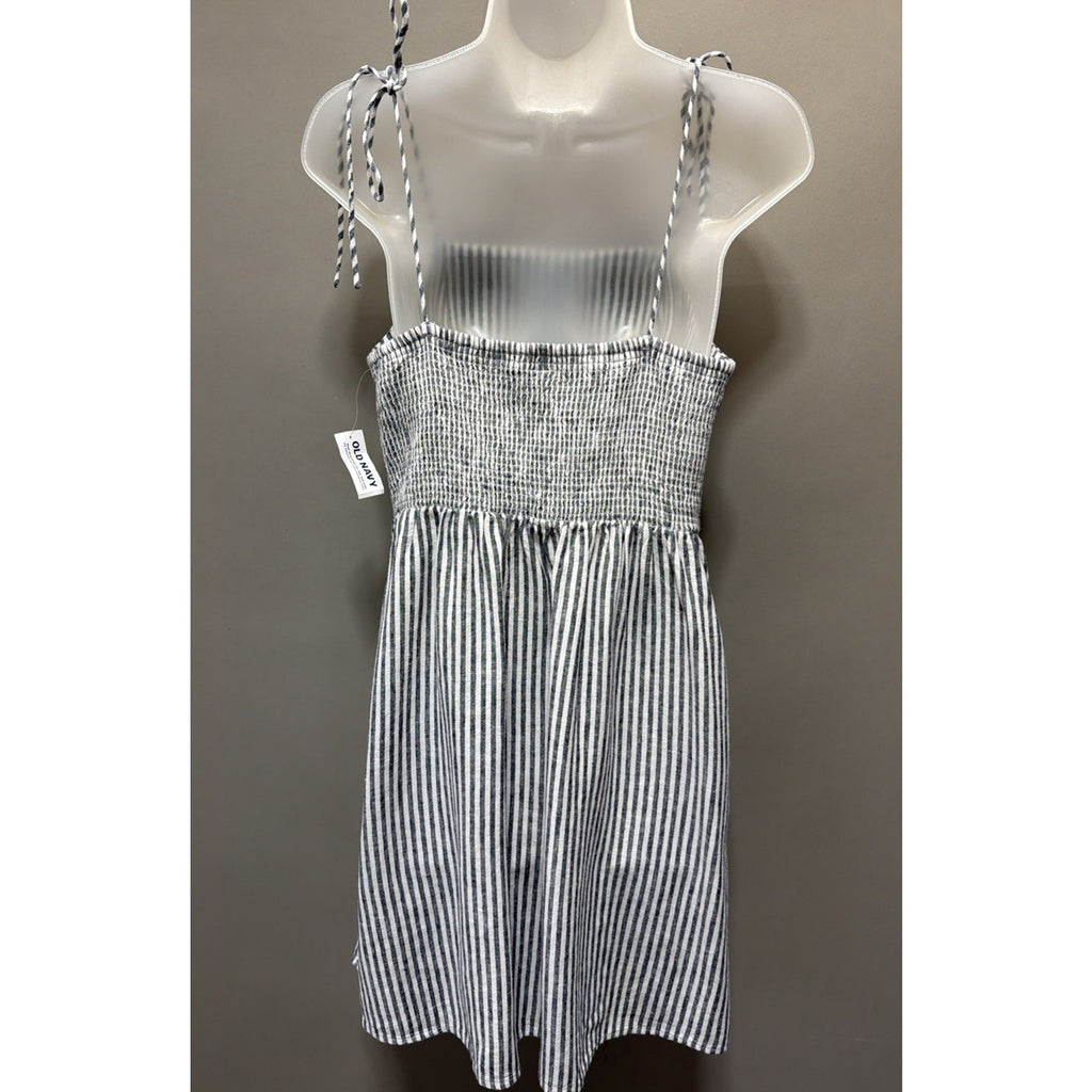 Old Navy Linen Blend Striped Tie Shoulder Straps Mini Dress Size Medium