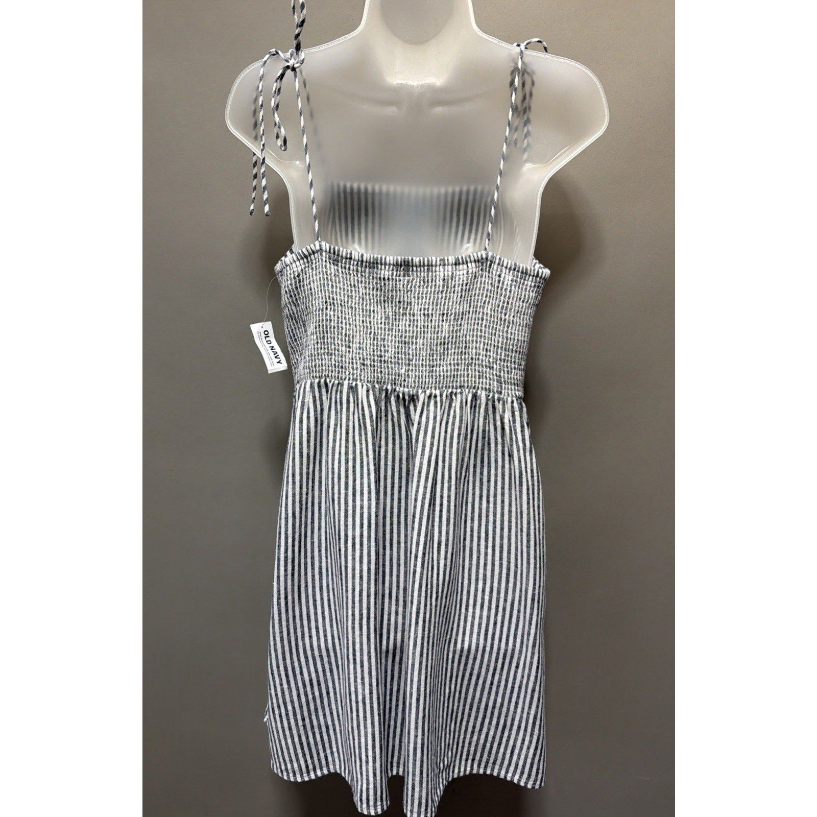 Old Navy Linen Blend Striped Tie Shoulder Straps Mini Dress Size Medium