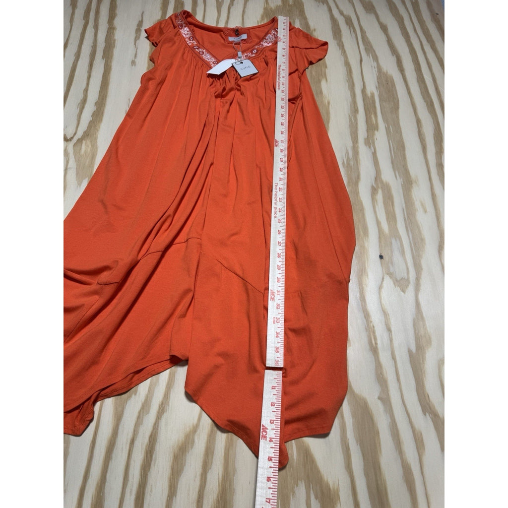 NWT Cupio Women’s XL Embroidered Orange Hi Low Midi Dress Flutter Sleeve Boho