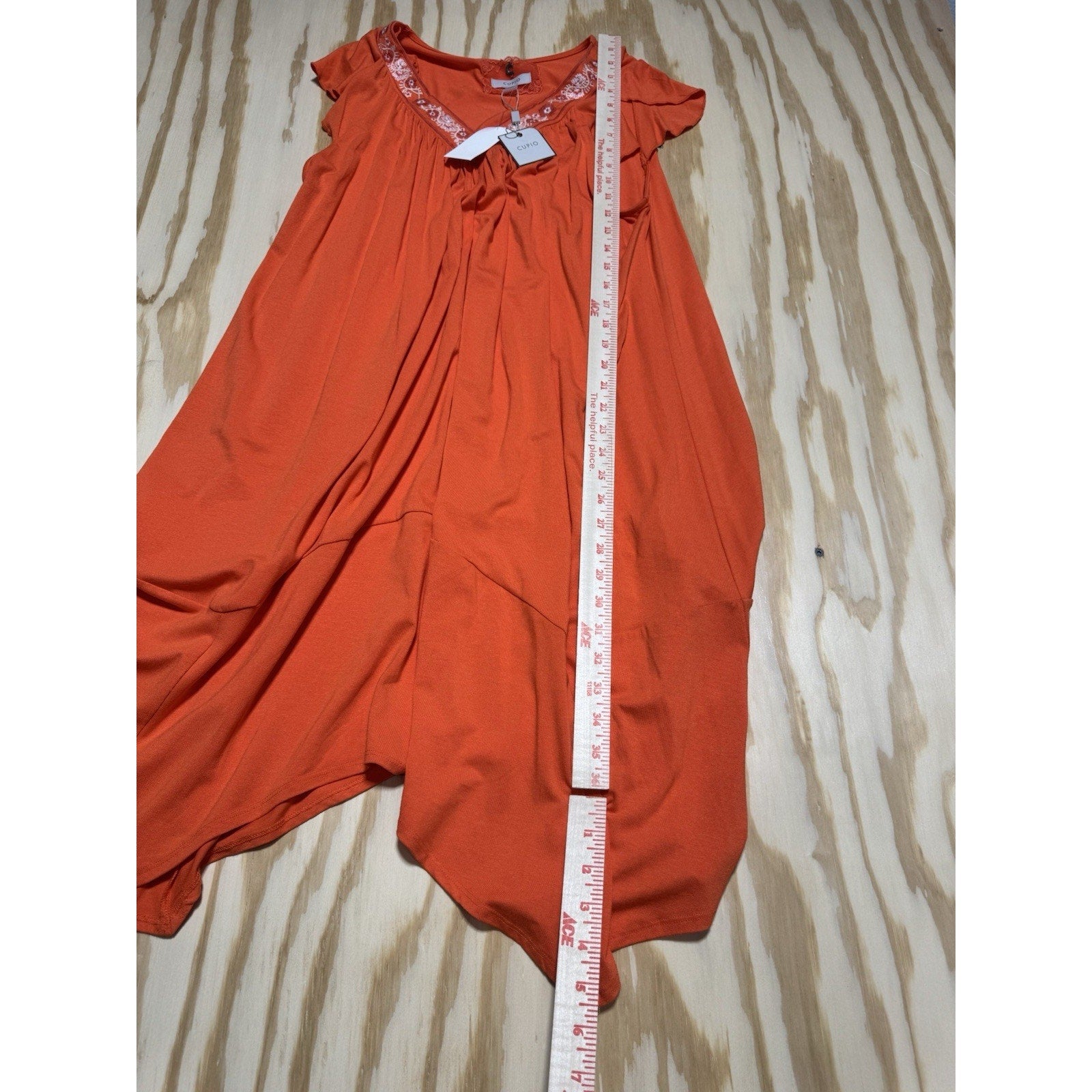 NWT Cupio Women’s XL Embroidered Orange Hi Low Midi Dress Flutter Sleeve Boho