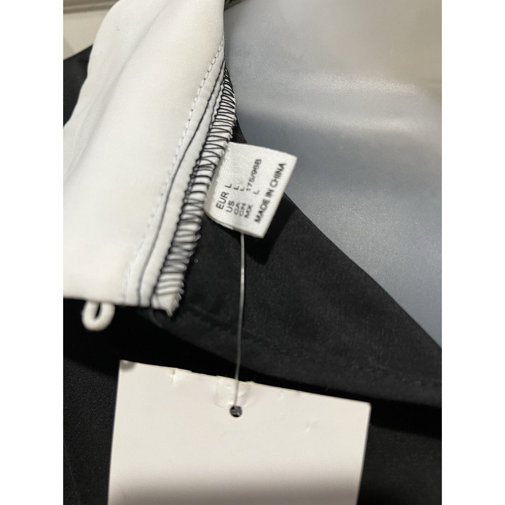 Verdusa Women’s L Black White Contrast Collar Short Sleeve Blouse Top NWT