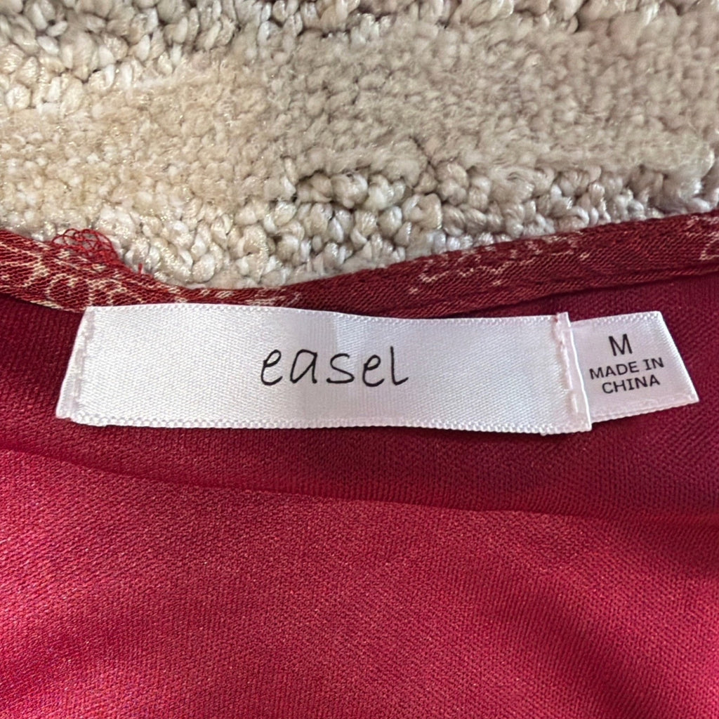 Easel Womens M Burgundy Boho Swing Tunic Dress Bell Sleeve Tassel Peasant