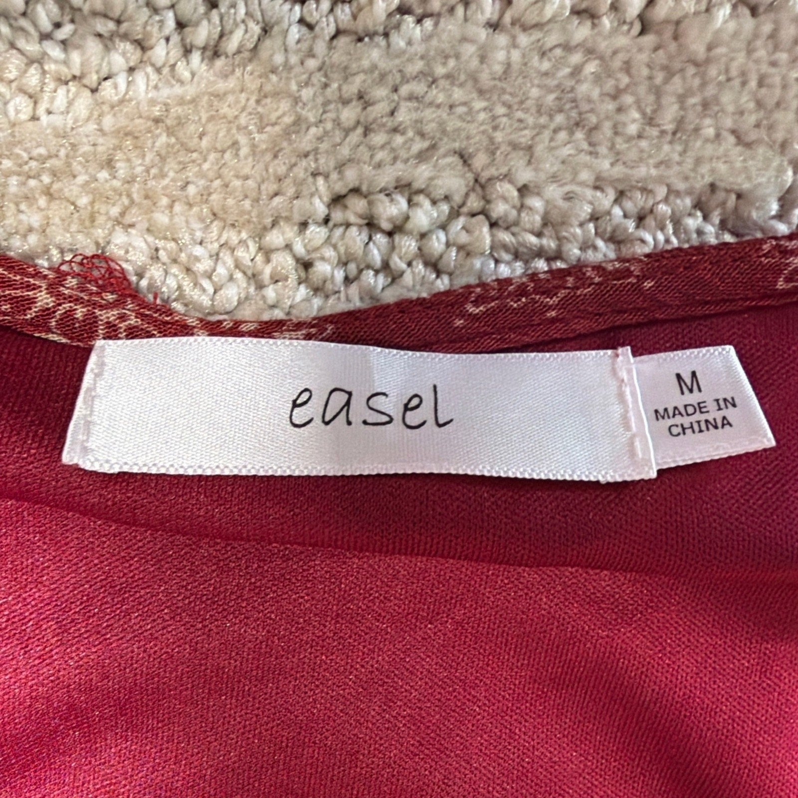 Easel Womens M Burgundy Boho Swing Tunic Dress Bell Sleeve Tassel Peasant