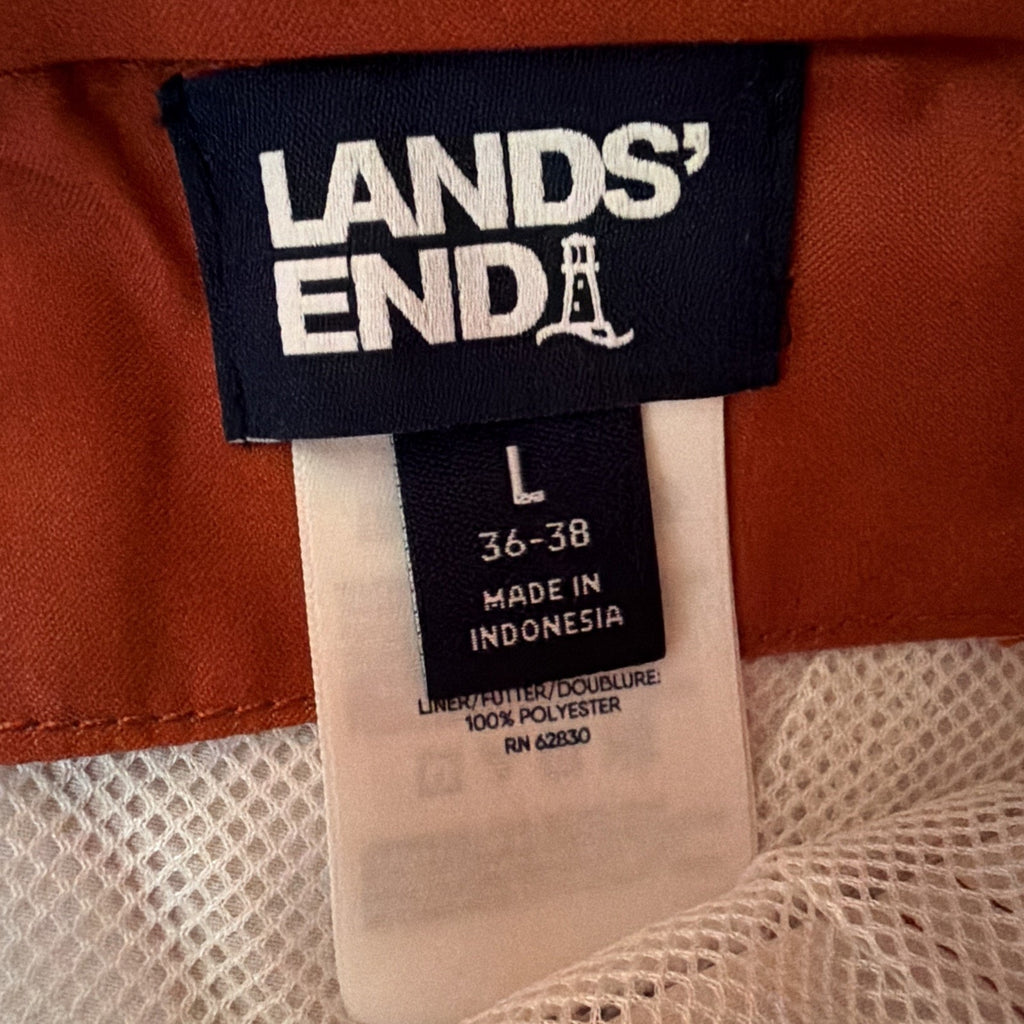 Men's Lands End Orange Striped Print Swim Trunks Shorts NWOT Size L 36-38