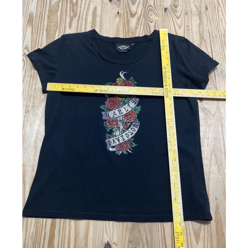 Harley Davidson T-Shirt Rhinestone Made In Usa XL Black Red Pichi T