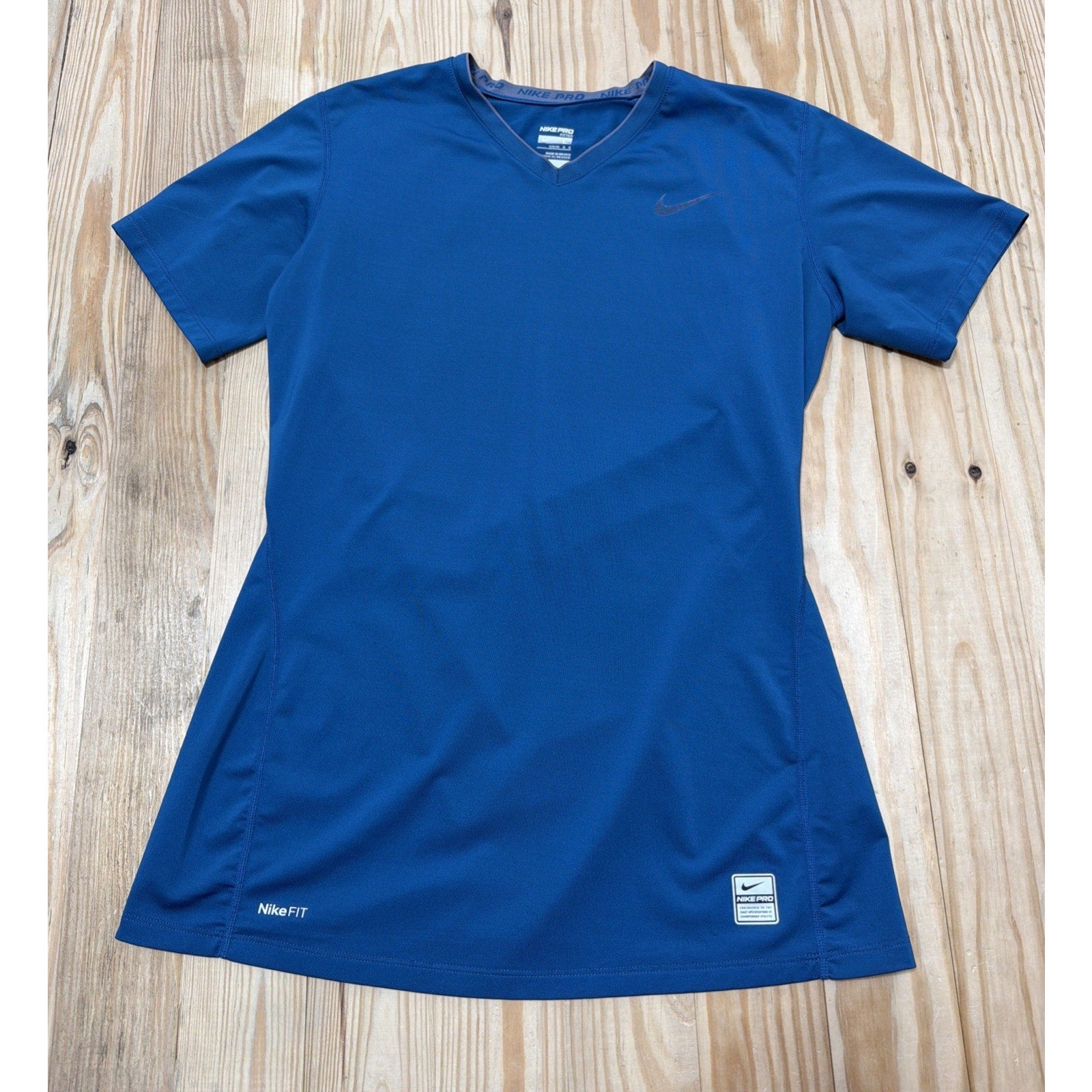 Nike Pro Shirt Womens Size L Fitted Blue Short Sleeve
