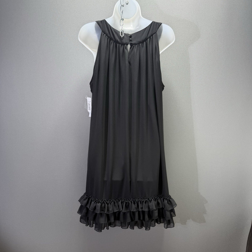 Sophia Christina Dress Womens 16 Black Ruffle Sleeveless Chiffon Cocktail NWT