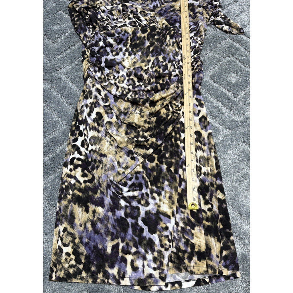 Lauren Ralph Lauren Abstract Animal Print Ruched Wiggle Dress Size 14 Purple Tan