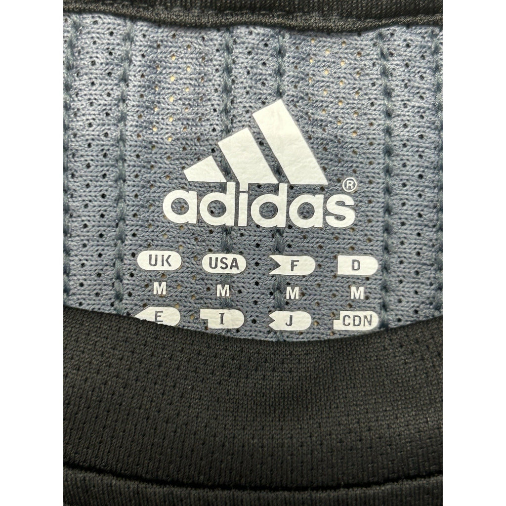 Adidas Black Gray Pullover Three Stripes Top Mens Size Medium Mesh Short Sleeve.