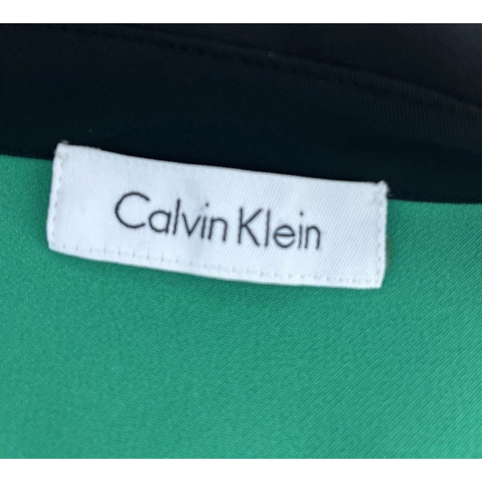 Calvin Klein Green Black Trim Long Sleeve V-Neck Womens Tunic Top Size 16