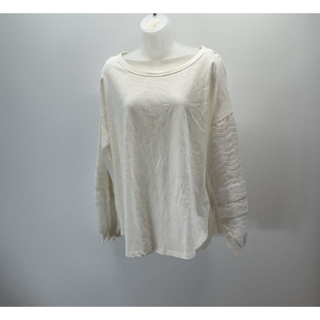 Umgee Tunic Top Blouse Oversized Linen Cotton Laced Sleeve Ivory Women's Size M