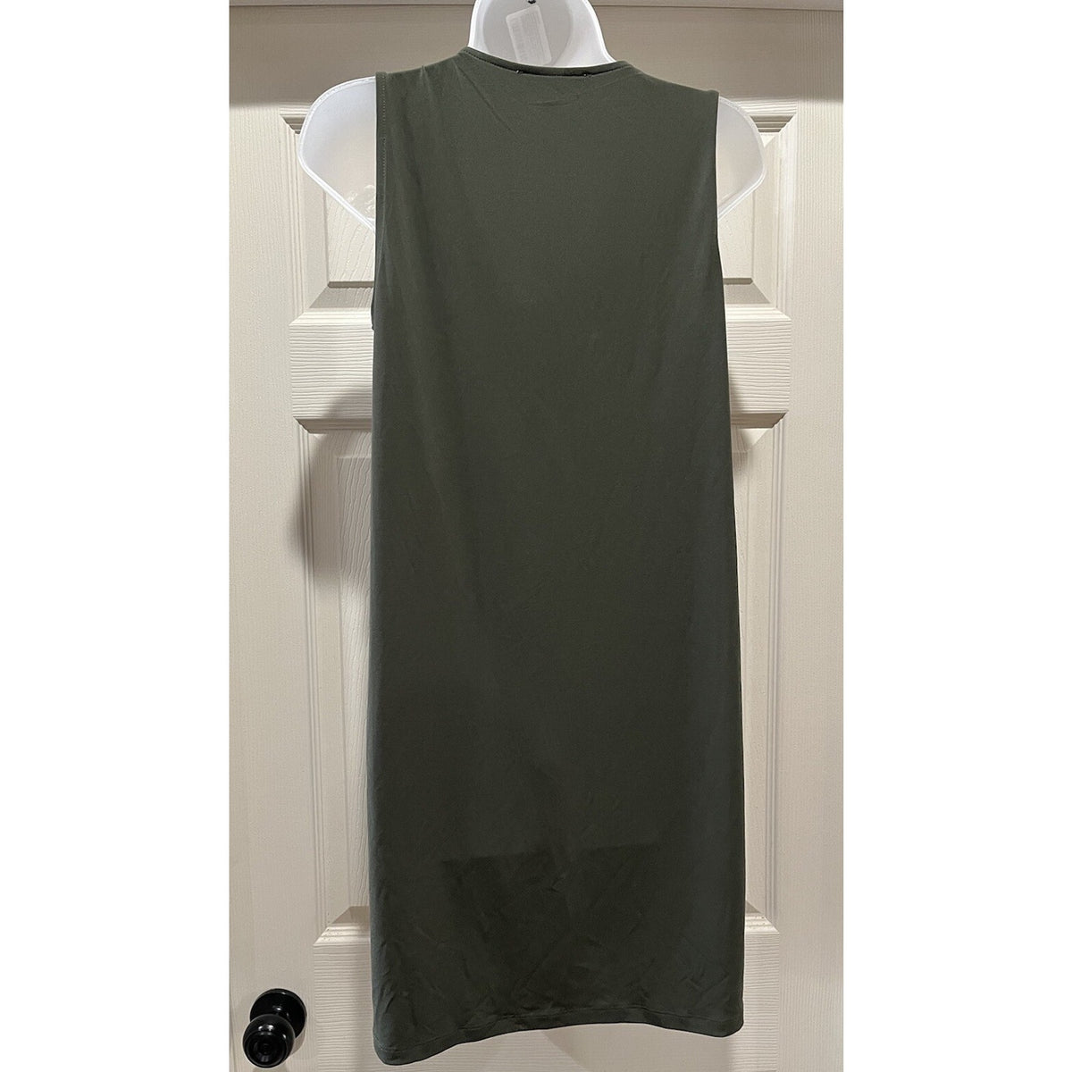 MICHAEL KORS SLEEVELESS V-NECK ZIP OLIVE GREEN STRETCH SHIFT DRESS SIZE S