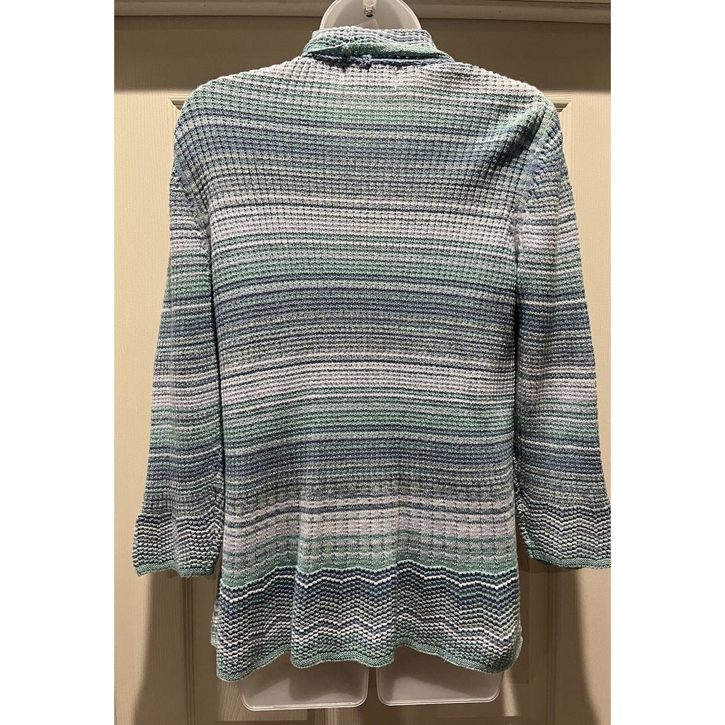 Alfred Dunner Womens S Seafoam Glitter Striped Cardigan Sweater