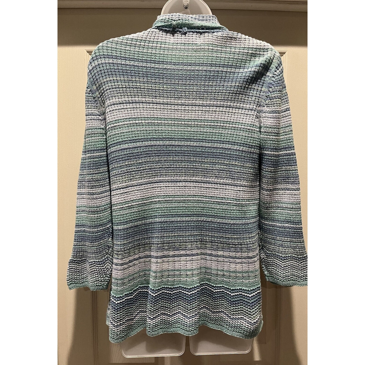 Alfred Dunner Womens S Seafoam Glitter Striped Cardigan Sweater