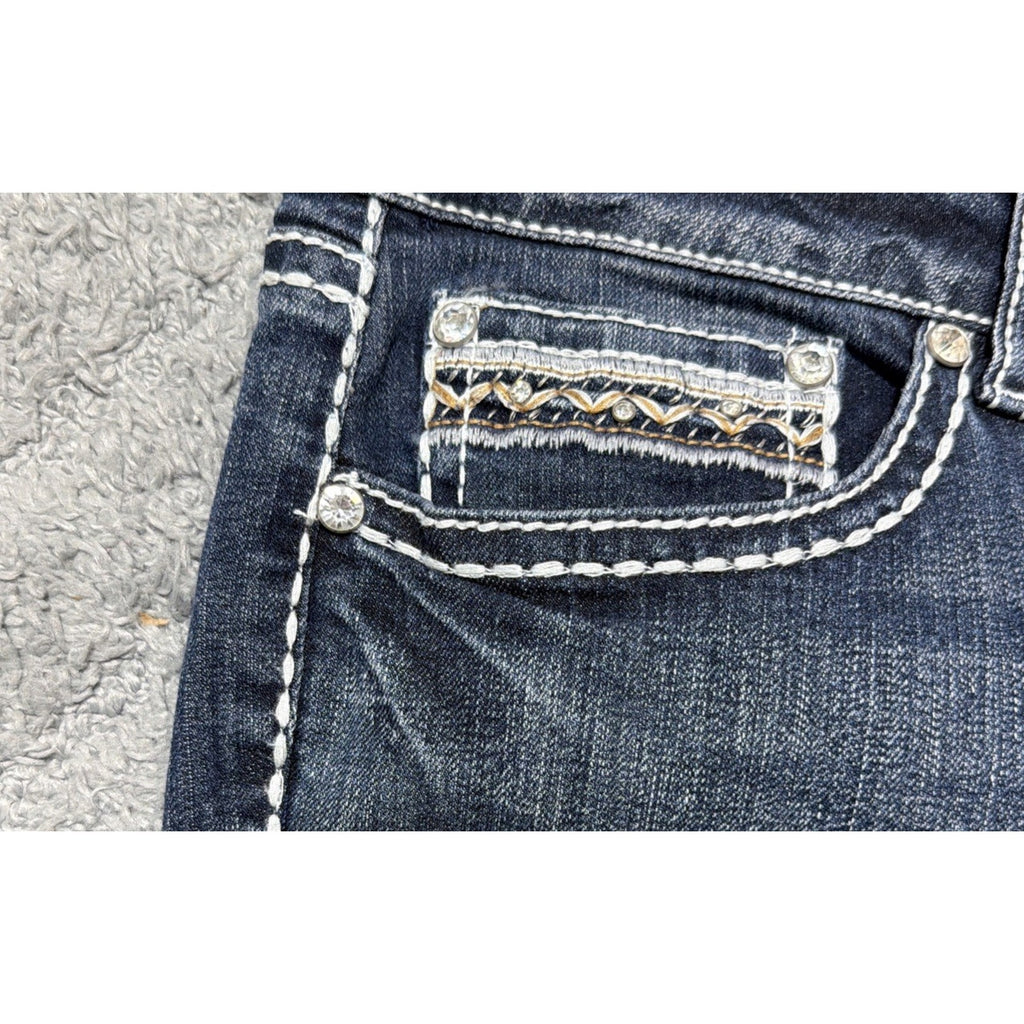 Antique Rivet Jeans Rhinestone Studded Denim 36 High Rise Thick Stitch NWT