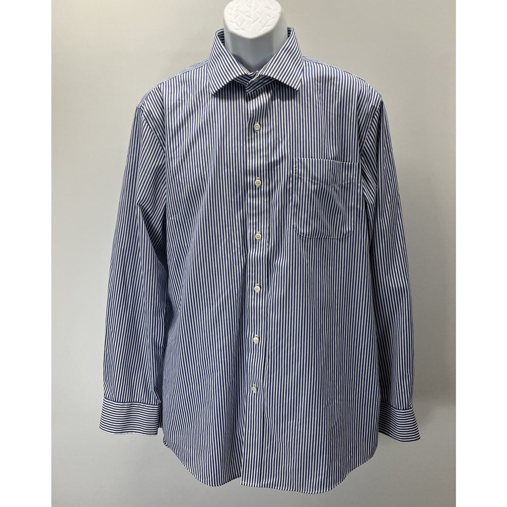 Ralph Lauren Non Iron Blue & White Striped Slim Fit Dress Shirt Size 17 34/35