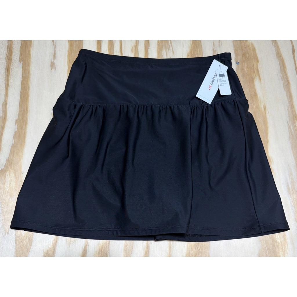 LIZ CLAIBORNE 12 High Rise Tummy Panel Full Coverage Swim Skirt Black New