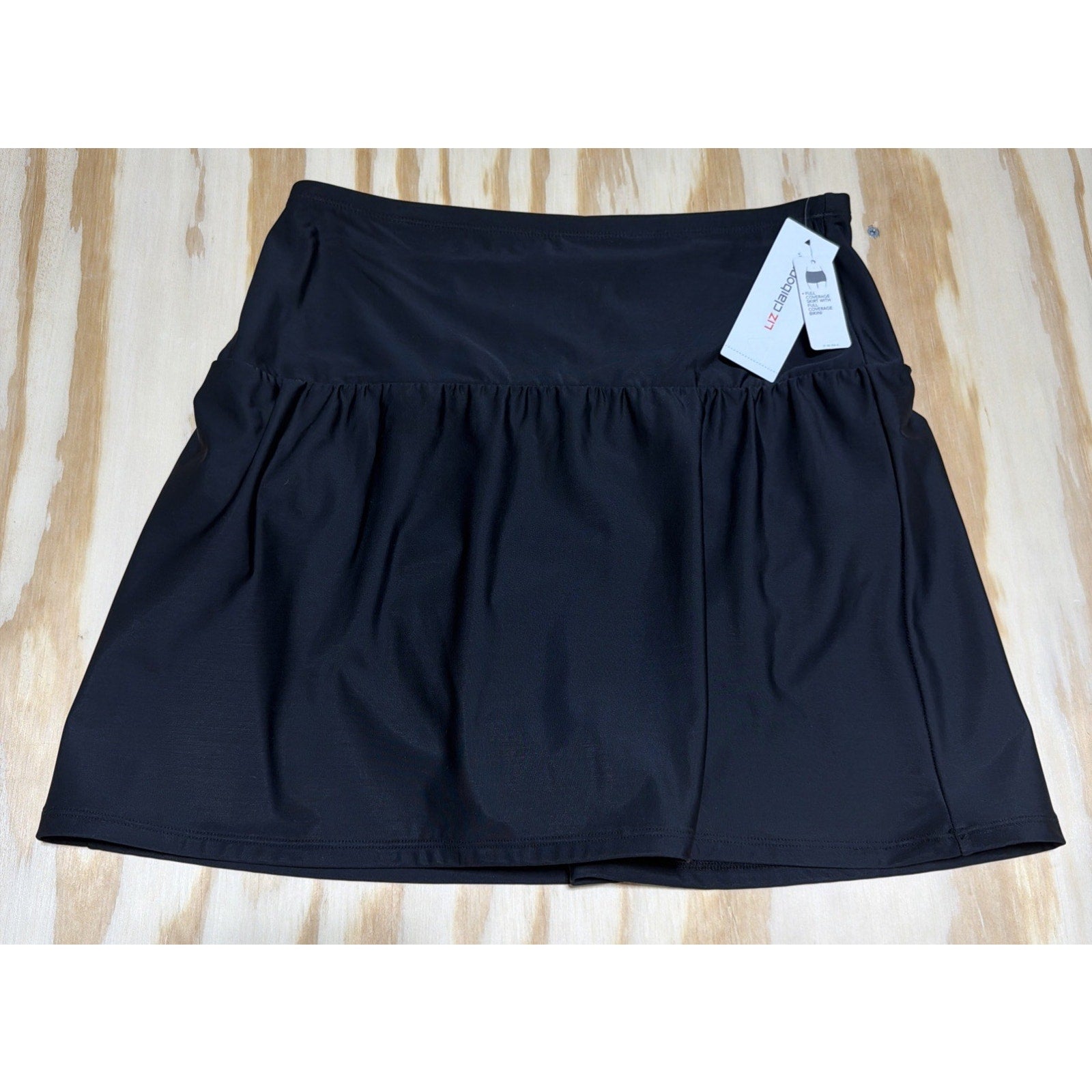 LIZ CLAIBORNE 12 High Rise Tummy Panel Full Coverage Swim Skirt Black New