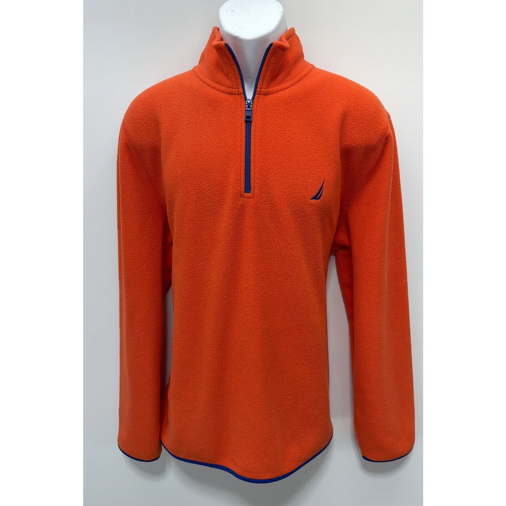 Nautica Men's 1/4 Zip Pullover Fleece Orange L Mock Neck Logo Polyester