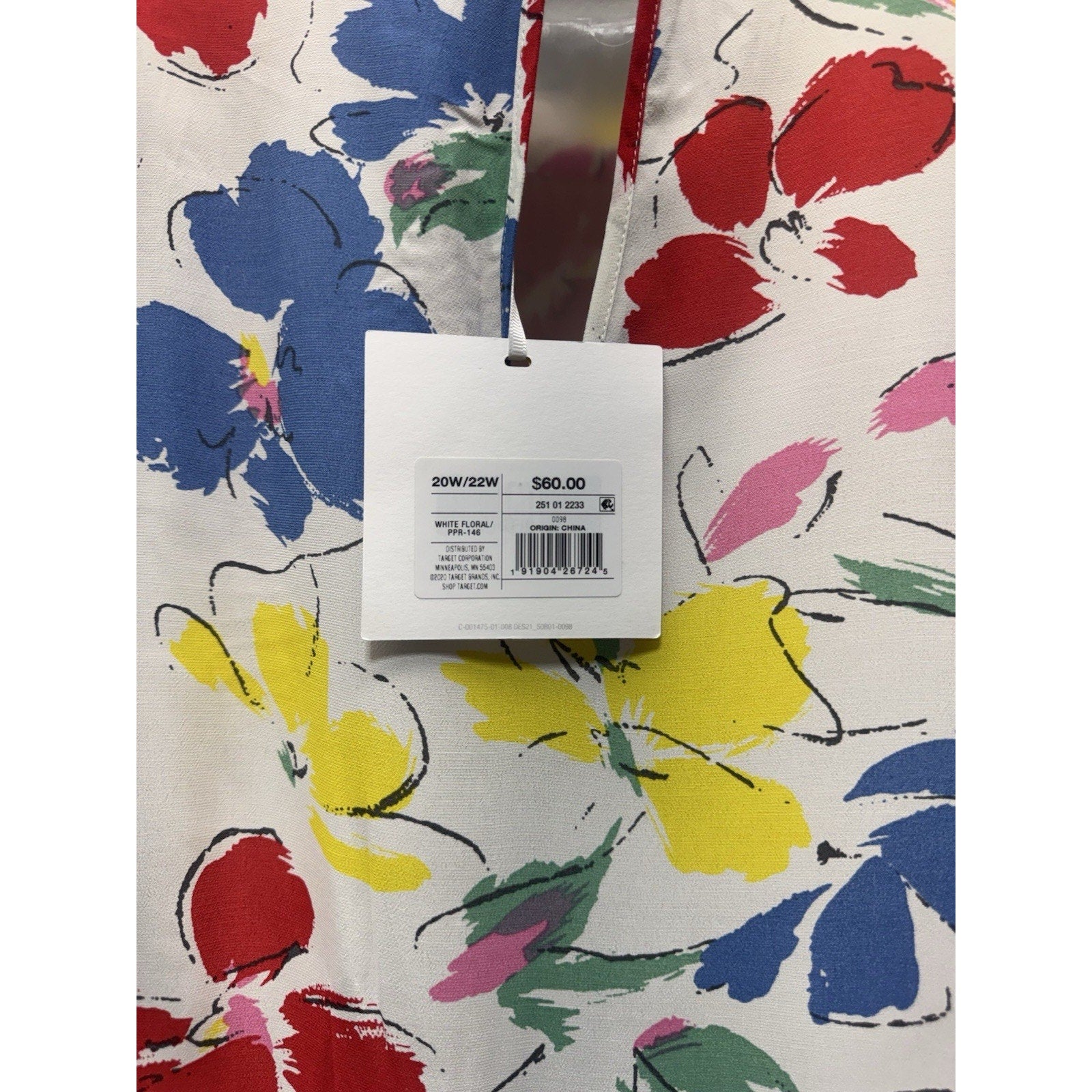 RIXO Target Floral Midi Dress 20W 22W White Multicolor Ruched Front Cottagecore
