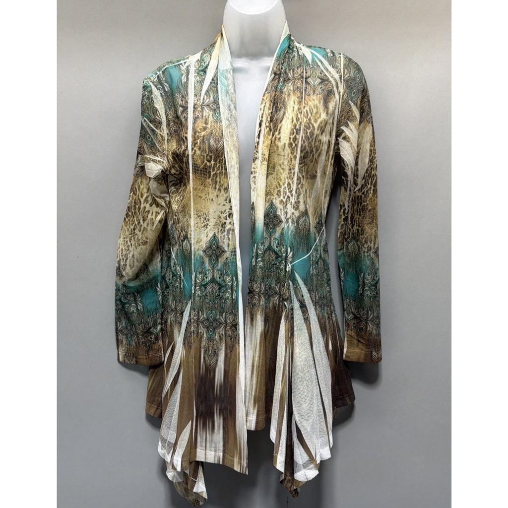 Cover Charge Sheer Paisley Cardigan Long Sleeve Womens Size S Stretch Made USA