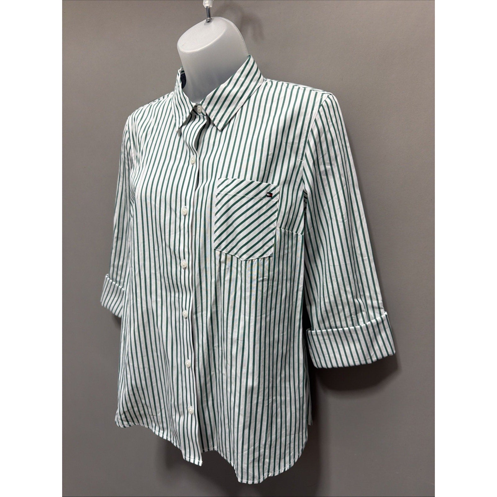 Tommy Hilfiger Womens S Heritage Shirt Button Up Preppy Casual Roll Tab Sleeves