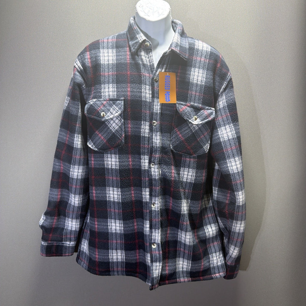Mens Rugged Point Authentic Plaid Fleece Sherpa Button Up Shacket Large NWT