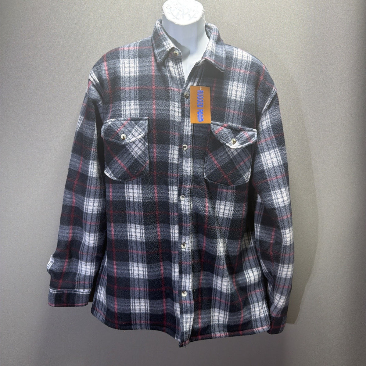 Mens Rugged Point Authentic Plaid Fleece Sherpa Button Up Shacket Large NWT