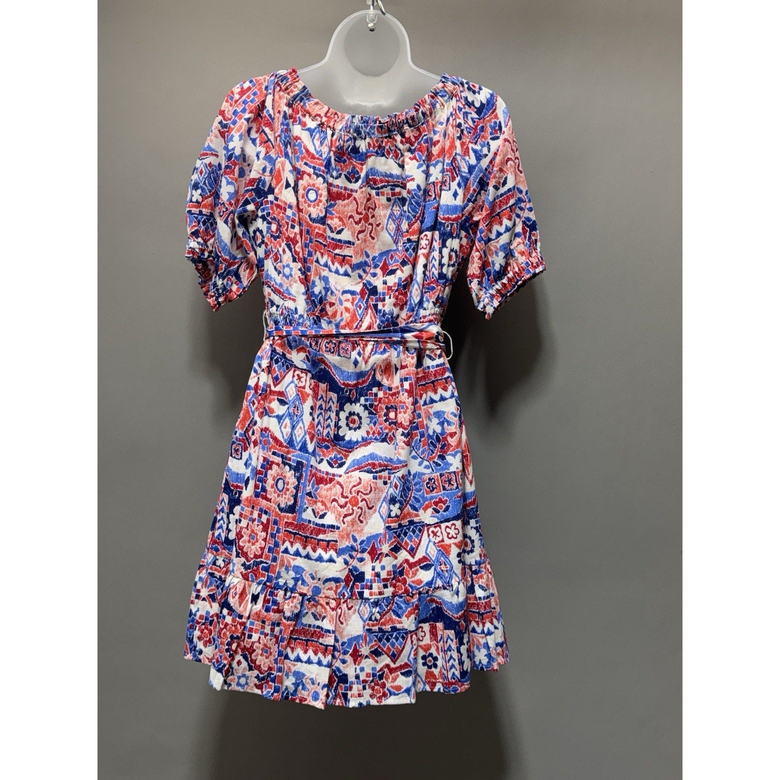 LOFT Floral Smocked Waist Dress L Puff Sleeve Tie Belt Boho Mini Cottagecore NWT