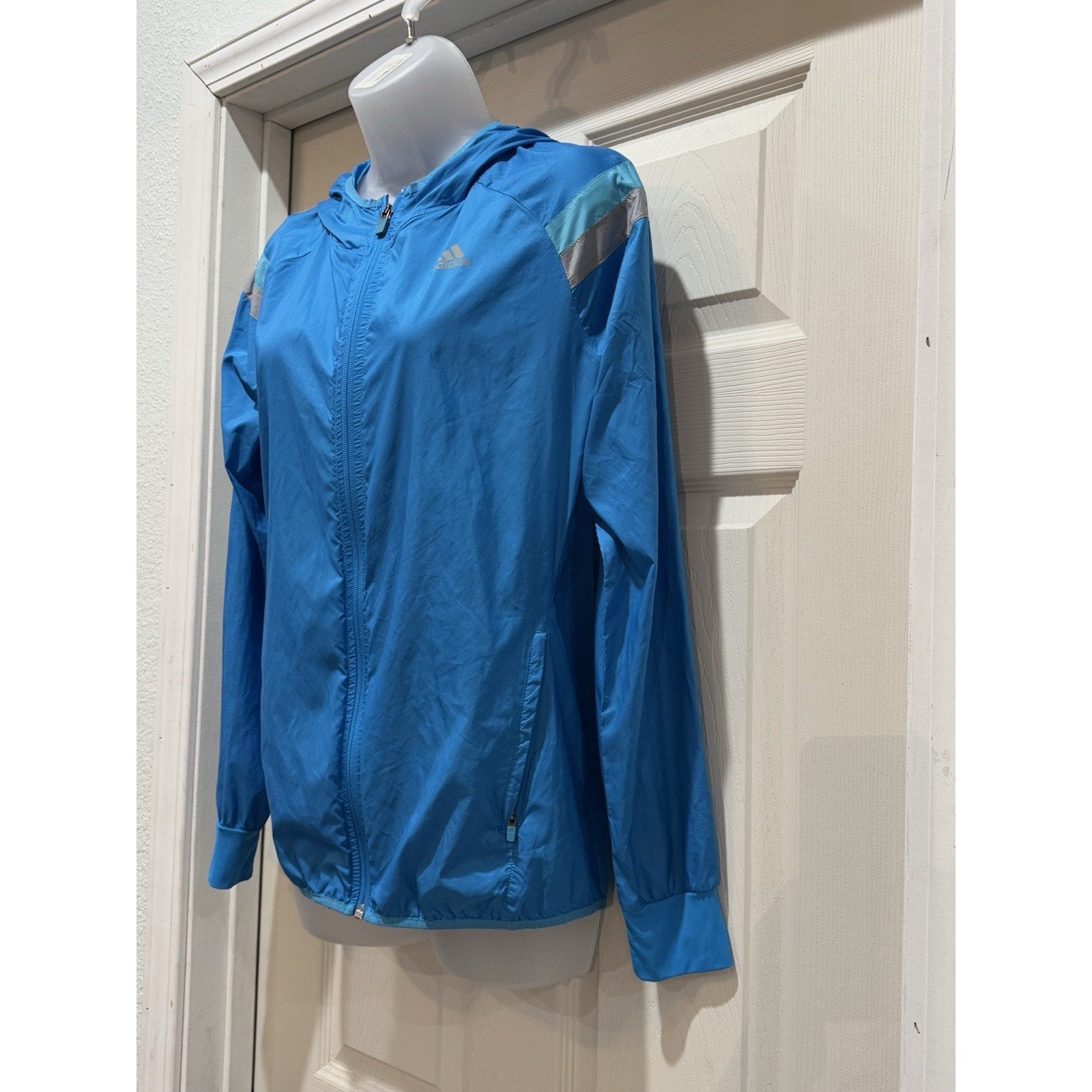 Adidas Running Anthem Jacket Women's S Lightweight Packable Blue Logo