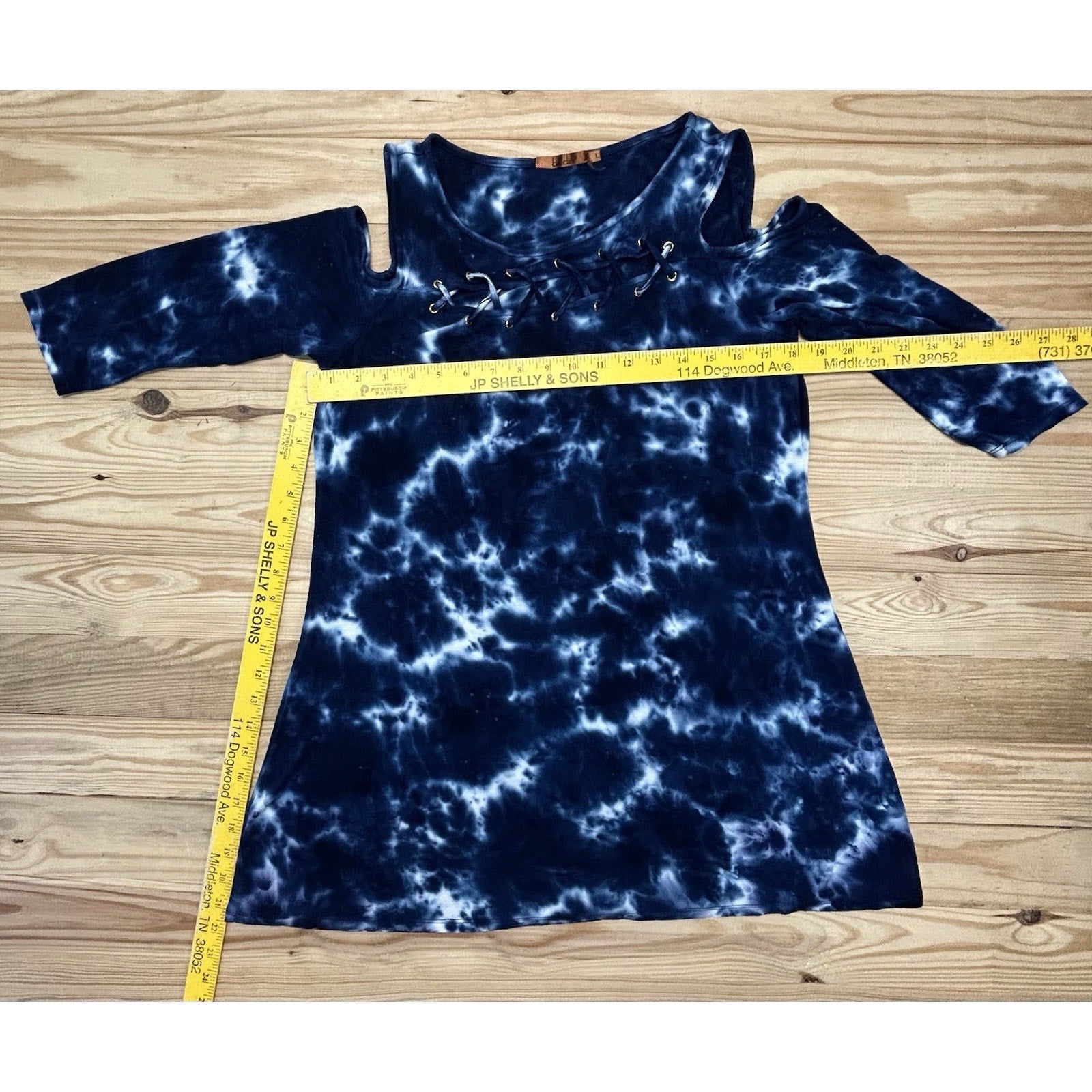Belldini Women's SZ Large Blue Tie Dye Laced Eyelets Dress Beachy Vacation.