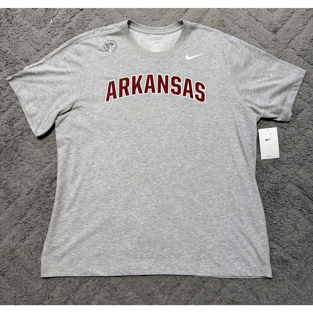New Arkansas Razorbacks Nike Dri Fit Arch Cotton T Shirt Grey Size 2XL NWT NCAA