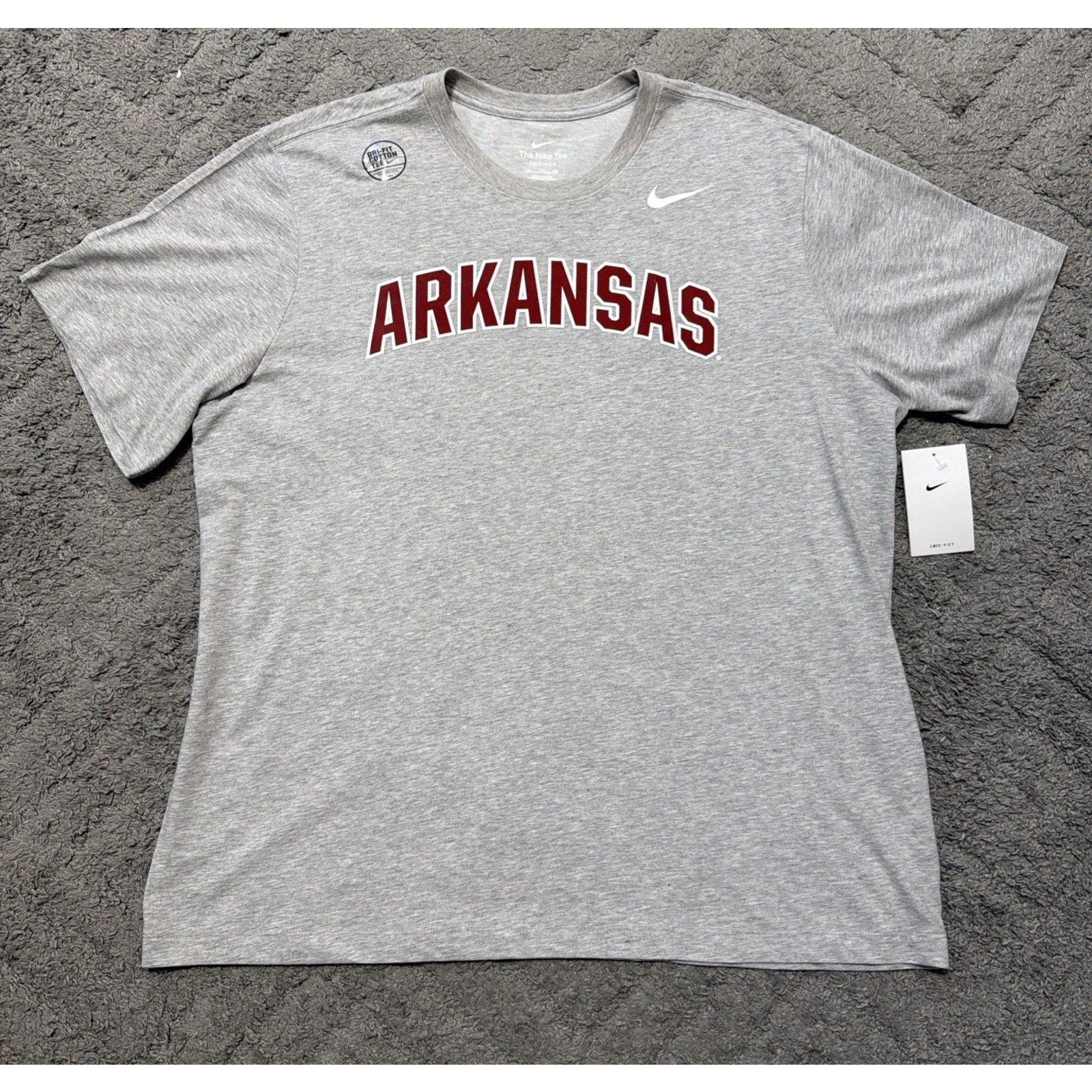 New Arkansas Razorbacks Nike Dri Fit Arch Cotton T Shirt Grey Size 2XL NWT NCAA