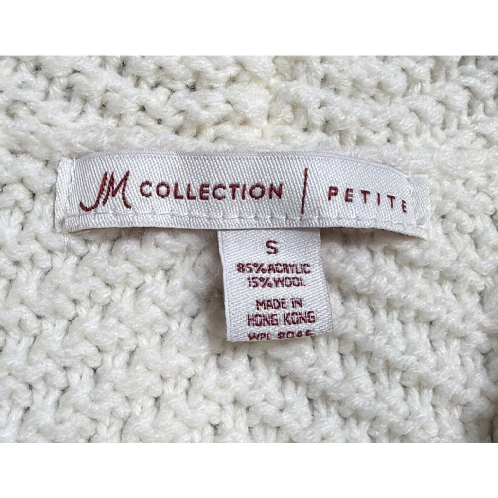 JM Collection Cream Textured 1 Snap Chunky Knit Cardigan Sweater Wool Blend S