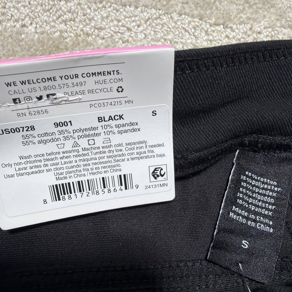HUE Black Yoga Stretch Denim High Rise Back Pockets Full Length Legging Sz S 4-6