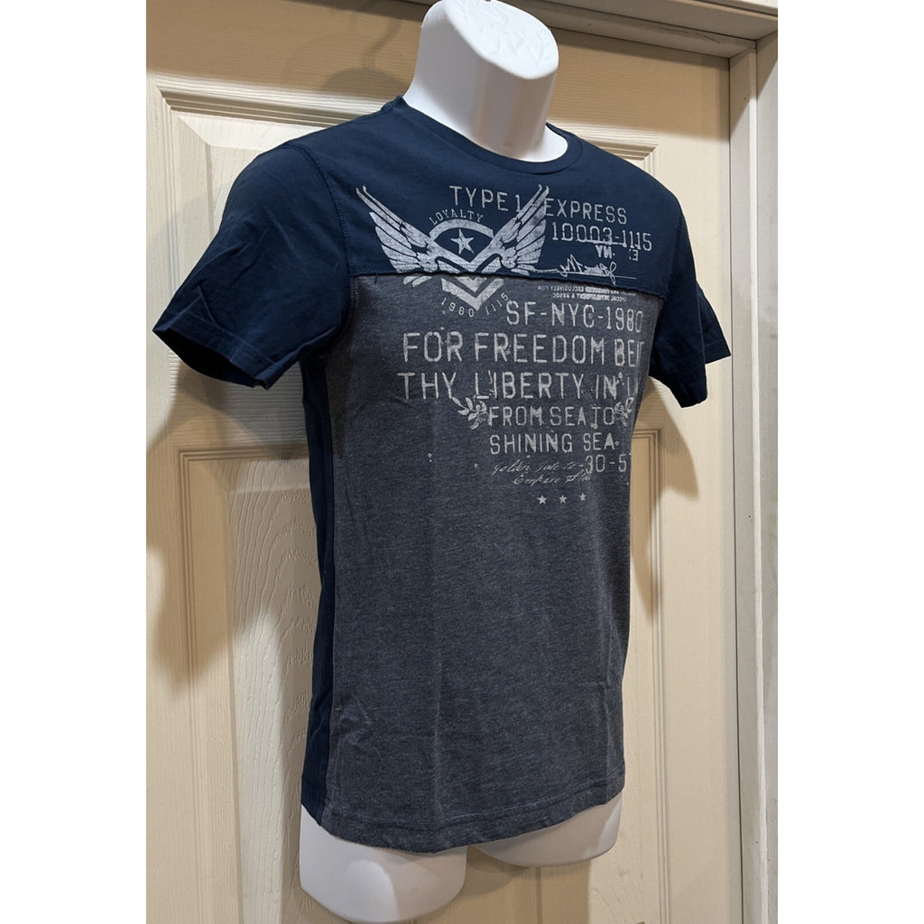 Express Graphic Print T-Shirt Blue Size XS Men Slim Fit