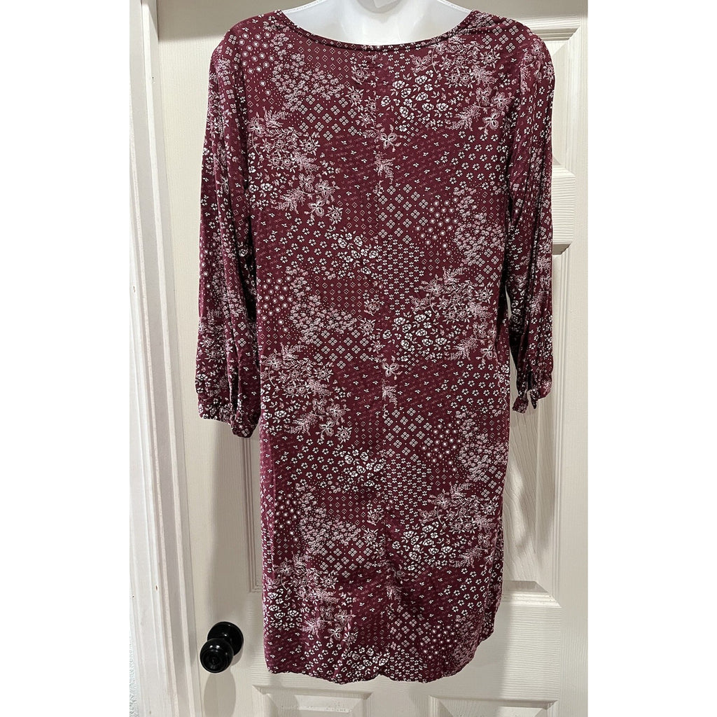 Old Navy Burgundy 3/4 Sleeve Floral Sheath Midi Dress Women's Size Medium