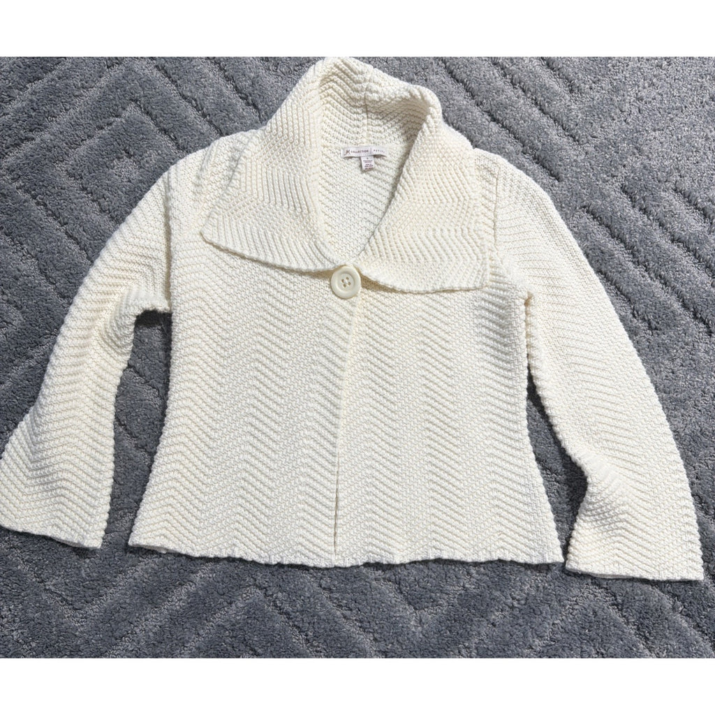JM Collection Cream Textured 1 Snap Chunky Knit Cardigan Sweater Wool Blend S