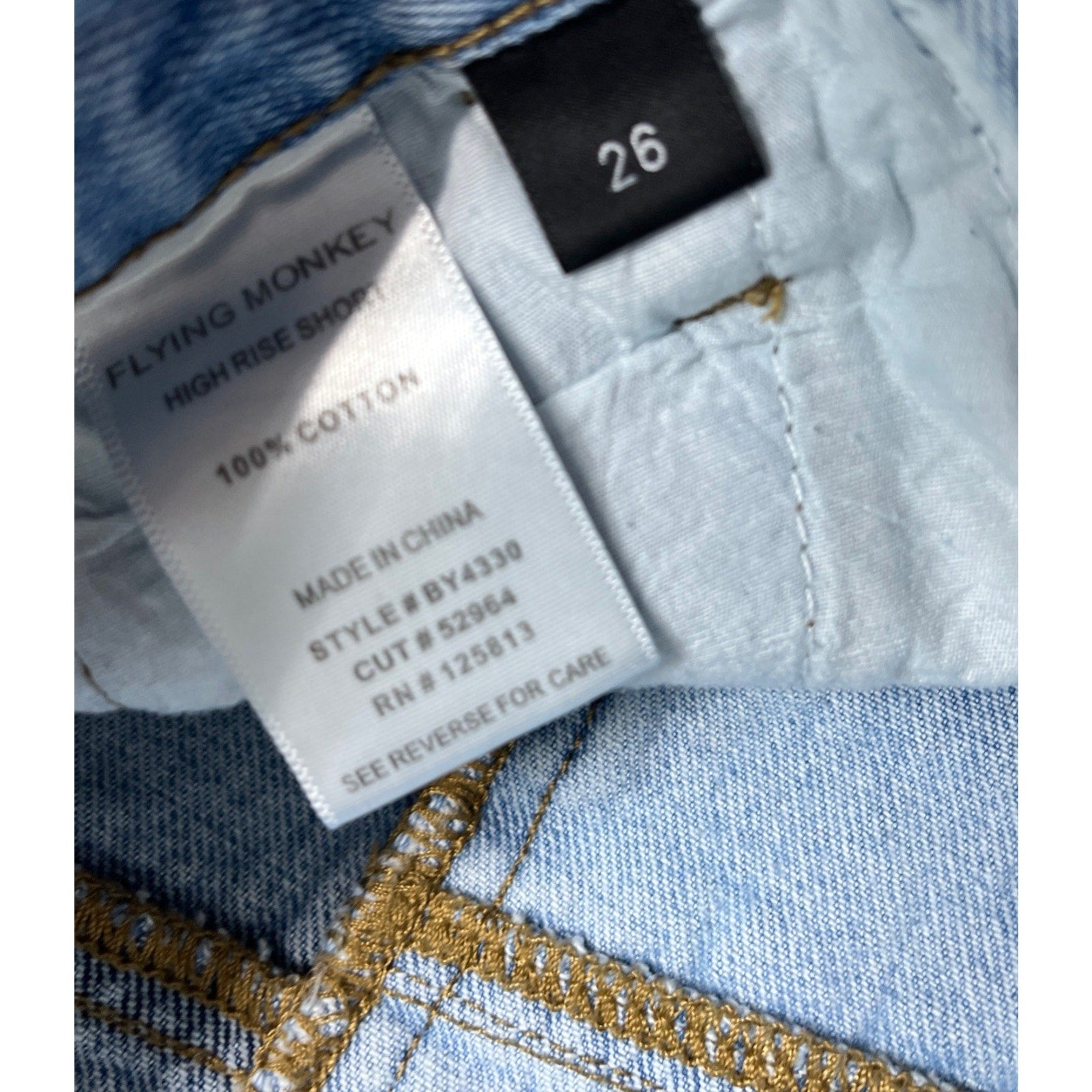 Flying Monkey Jeans High Waist Denim Moto Shorts 26 inch Light Wash Frayed